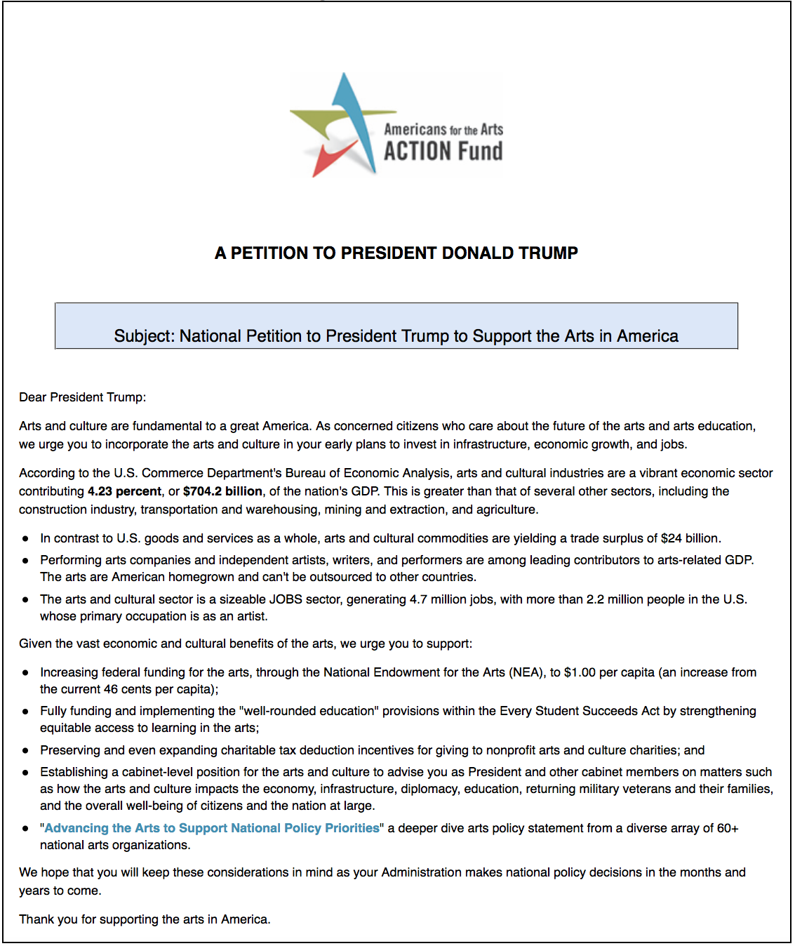Trump_Arts_Action_Fund_Petition