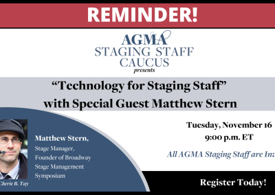 AGMA Staging Staff to Host “Technology for Staging Staff”